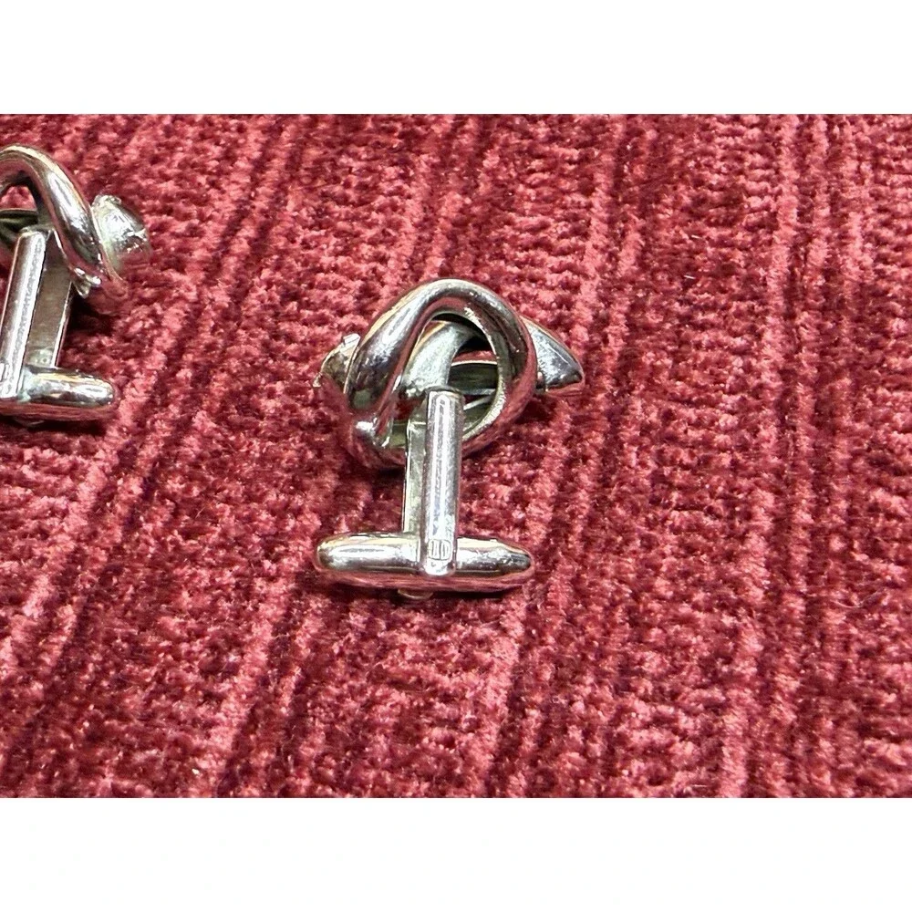 🔥Vintage Silver Tone Cufflinks Mens Rhinestone Wedding Formal Knott Ships Fast
